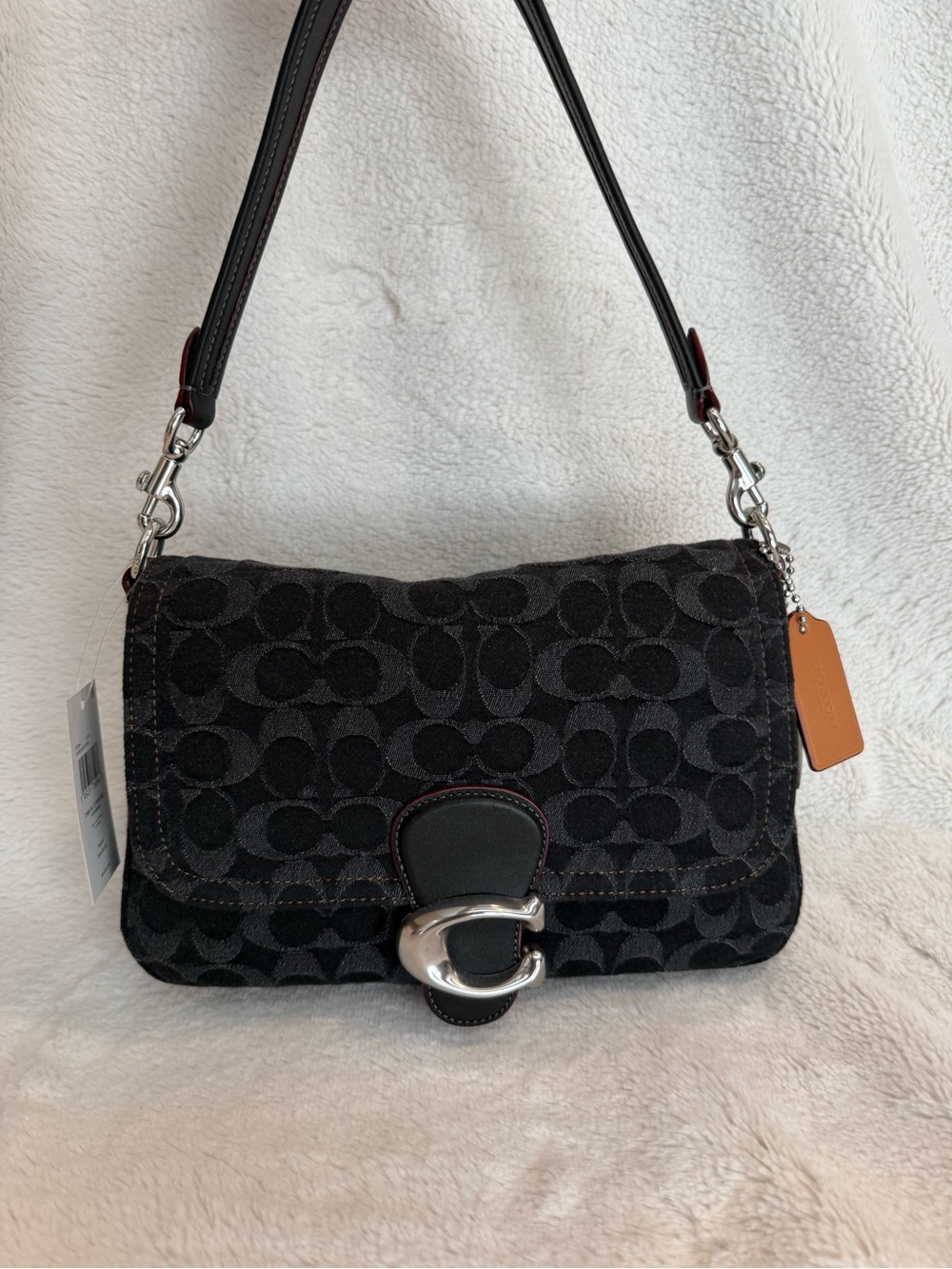 Coach Black Denim Soft Tabby Signature Shoulder Bag